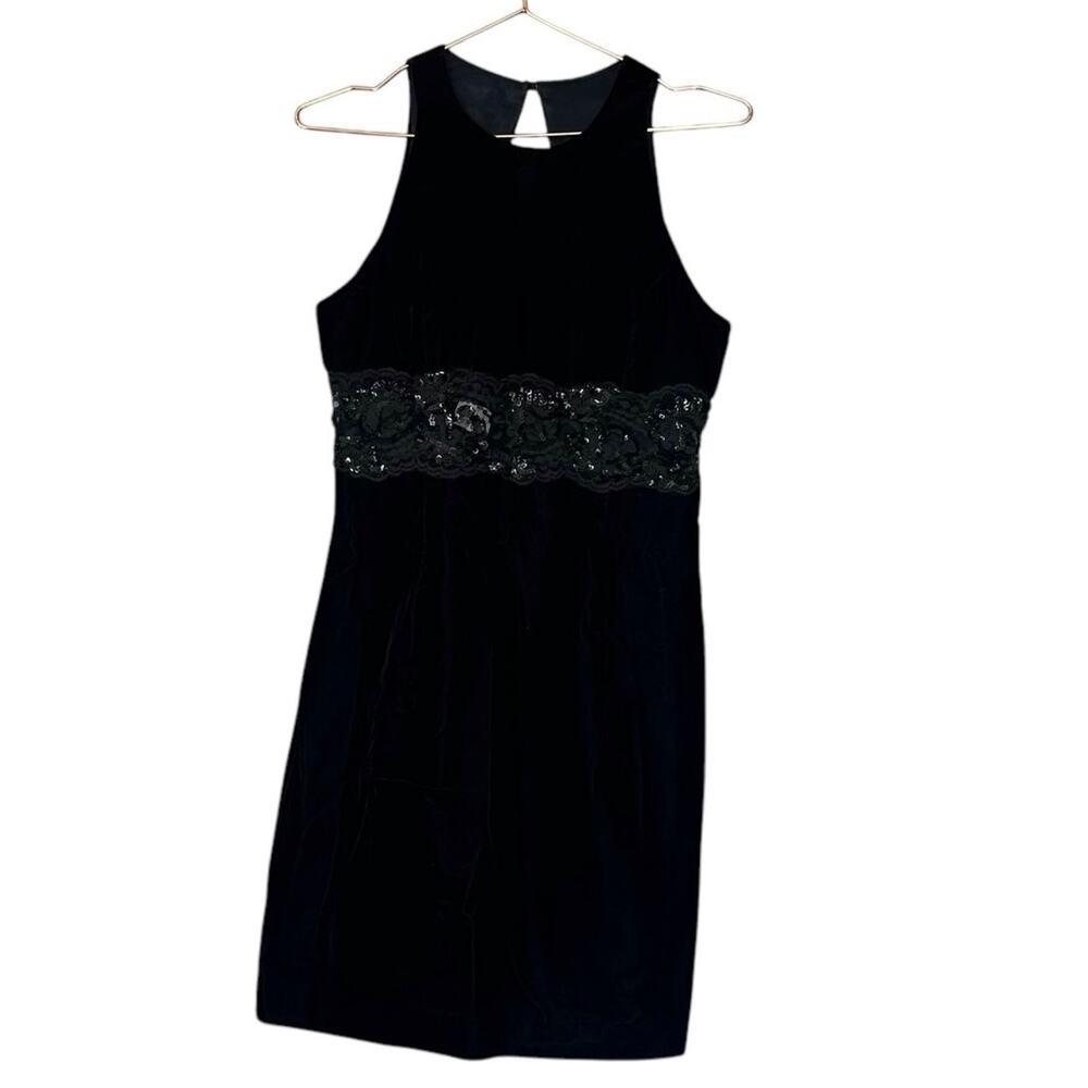 Jessica McClintock Gunne Sax Black Velvet Sequin Halter Dress 9/10 - Picture 2 of 6